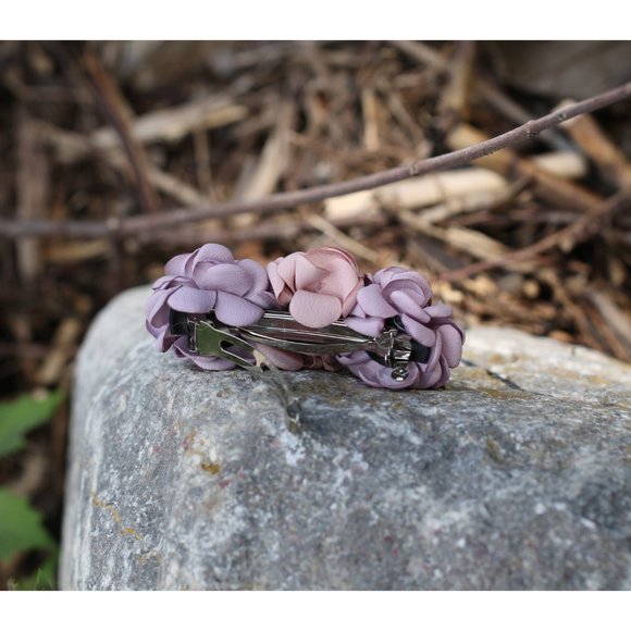 Handmade Satin Pink Rose Flower Lavender Beautiful Hair Barrette Clip for Her - Picture 11 of 11